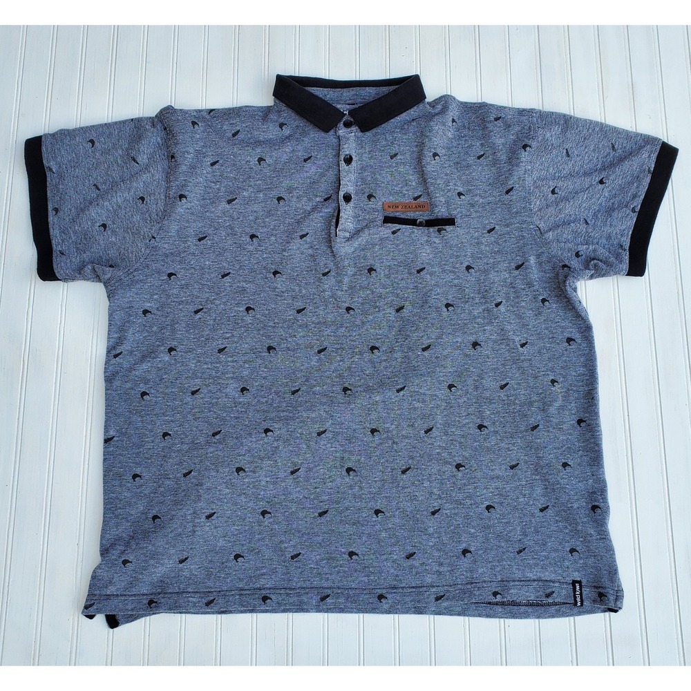 Wild Kiwi New Zealand Golf Polo‎ Shirt Men XL, Gray Black Leather Logo